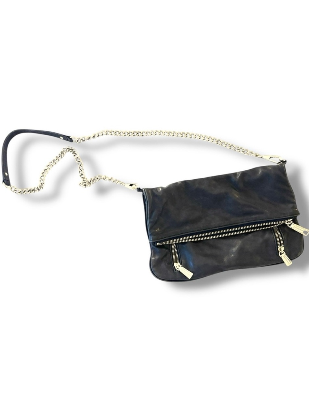 Rebecca Minkoff Navy Blue Leather Foldover Chain Strap Crossbody Bag